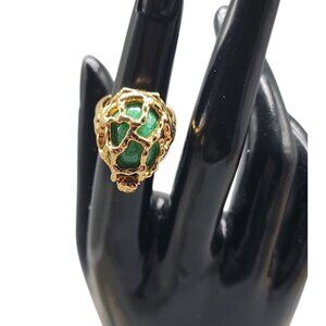 Crown Trifari Caged Faux Gem Ring Rare Find Gold Plated SZ 6 Vintage Changeable